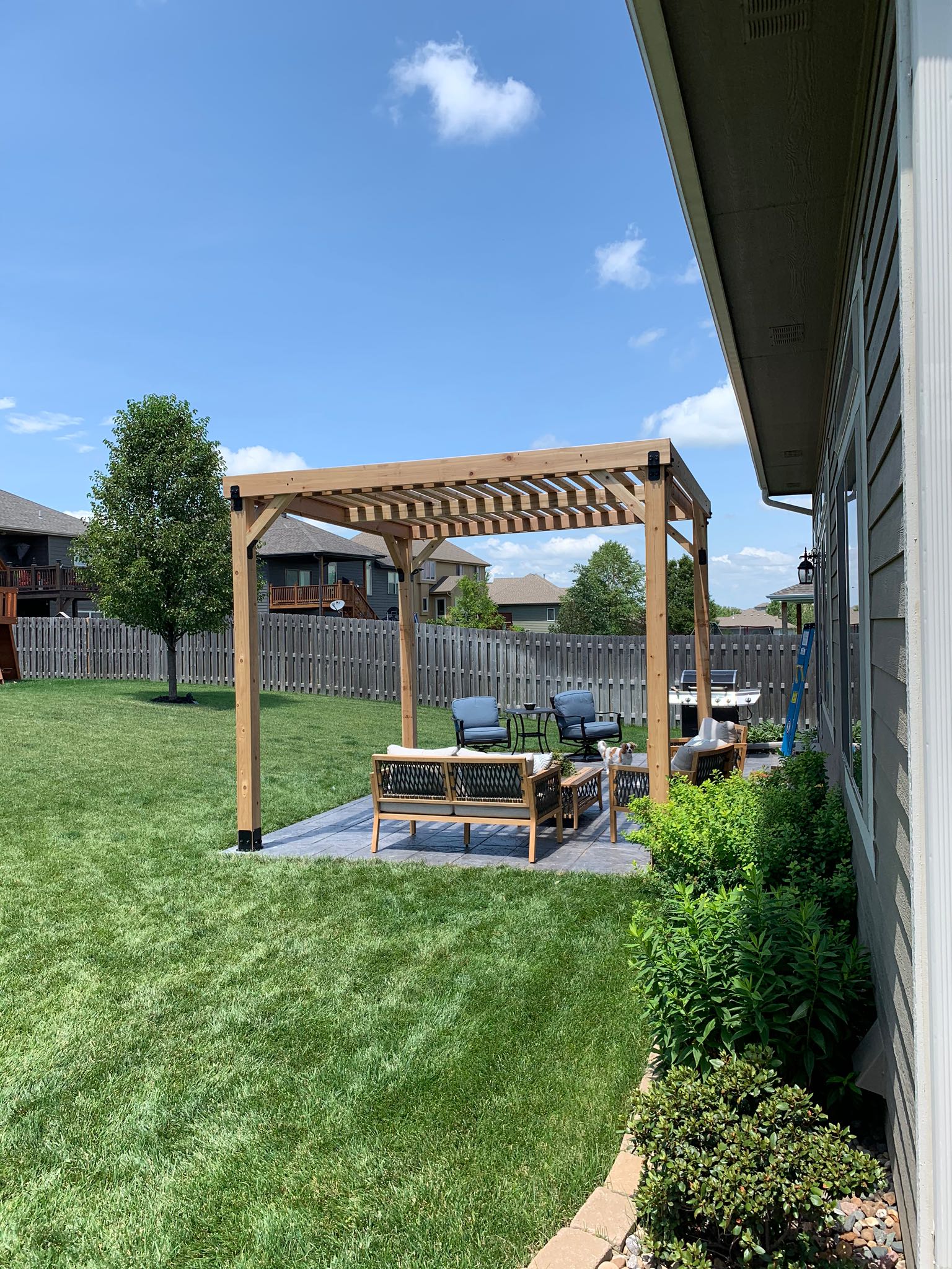 Outdoor seating under pergola