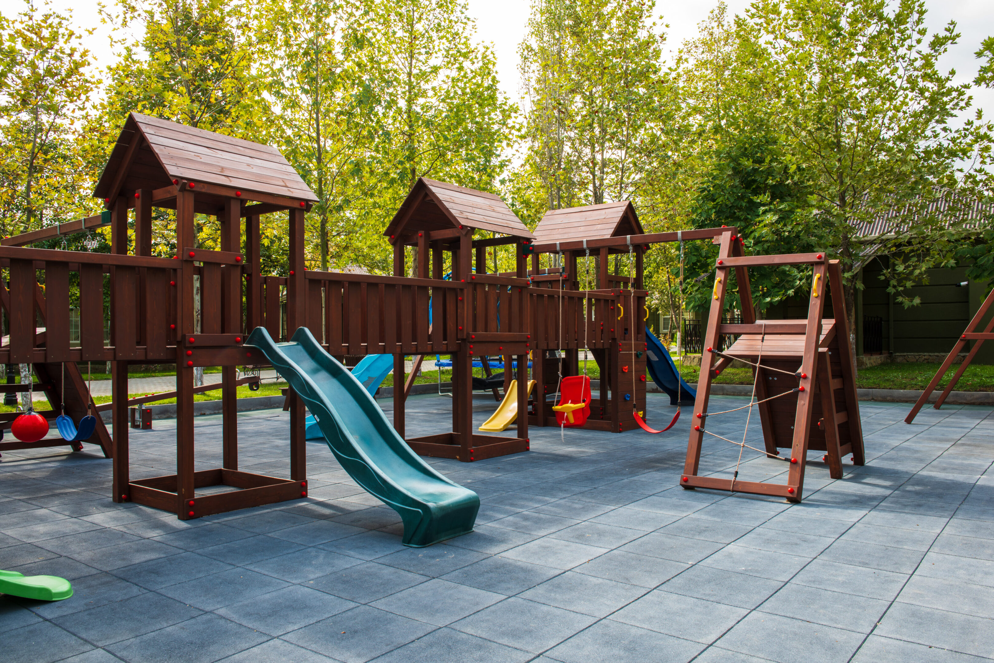 Playground with slides and swings
