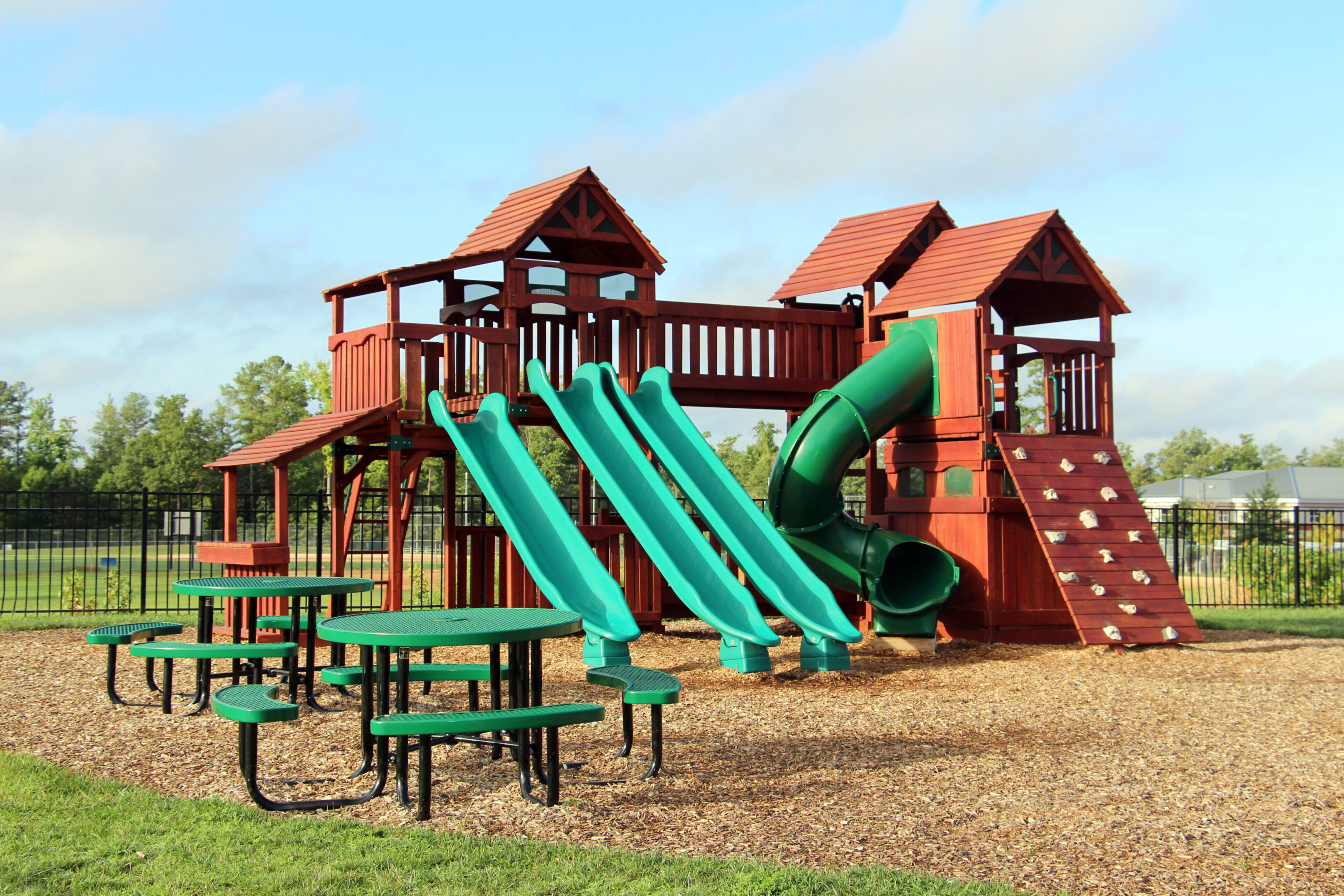 Playground with slides and climbing wall