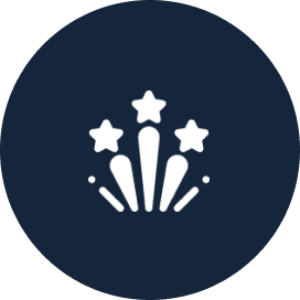 White three stars burst icon on navy circle